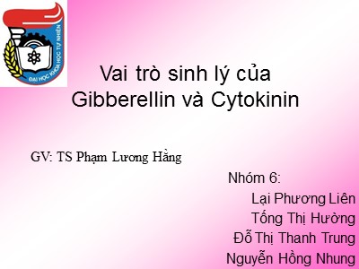 Bài giảng Vai trò sinh lý của Gibberellin và Cytokinin - Phạm Lương Hằng