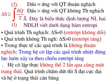 Bài giảng Vật lý đại cương - Chương 11: NNguyên lý thứ hai nhiệt động lực học - Đỗ Ngọc Uấn (Phần 3)