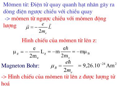 Bài giảng Vật lý đại cương - Chương 7: Vật lý nguyên tử- Đỗ Ngọc Uấn (Phần 2)