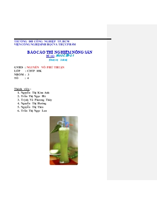 Báo cáo Thí nghiệm nông sản: Nước ép ổi