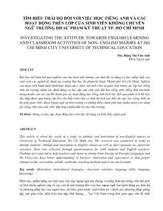 Báo cáo Tìm hiểu thái độ đối với việc học tiếng Anh và các hoạt động trên lớp của sinh viên không chuyên ngữ trường Đại học Sư phạm Kỹ thuật thành phố Hồ Chí Minh (Phần 1)
