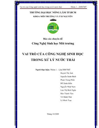 Báo cáo Vai trò của Công nghệ sinh học trong xử lý nước thải