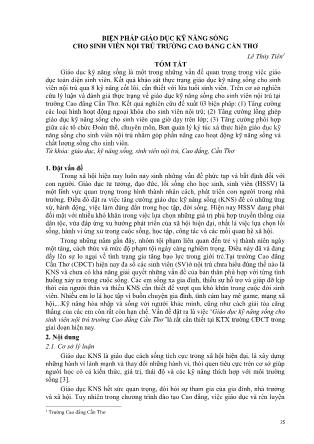 Biện pháp giáo dục kỹ năng sống cho sinh viên nội trú trường Cao đẳng Cần Thơ