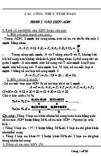 Các công thức tính toán môn Sinh học