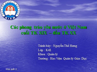 Các phong trào yêu nước ở Việt Nam cuối TK XIX – đầu TK XX