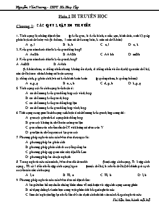 Câu hỏi trắc nghiệm Di truyền học - Nguyễn Văn Cương