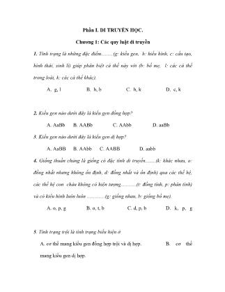 Câu hỏi trắc nghiệm Sinh học - Phần I: Di truyền học