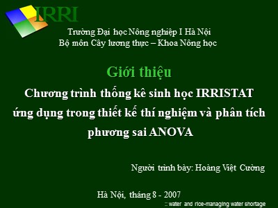 Chương trình thống kê sinh học IRRISTAT ứng dụng trong thiết kế thí nghiệm và phân tích phương sai ANOVA