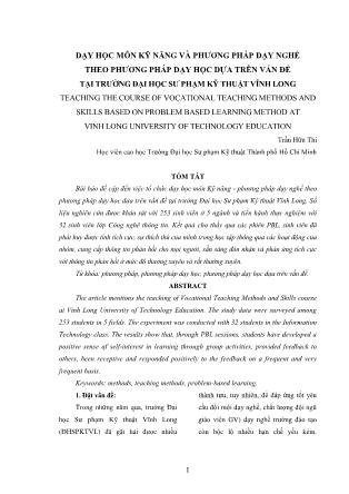 Dạy học môn kỹ năng và phương pháp dạy nghề theo phương pháp dạy học dựa trên vấn đề tại trường Đại học Sư phạm Kỹ thuật Vĩnh Long