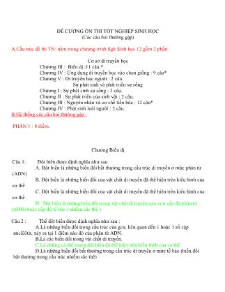 Đề cương ôn thi tốt nghiệp sinh học