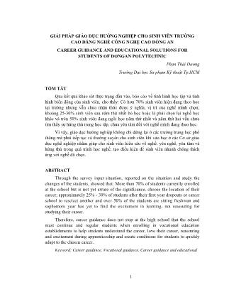 Giải pháp giáo dục hướng nghiệp cho sinh viên trường Cao đẳng nghề Công nghệ cao Đồng An
