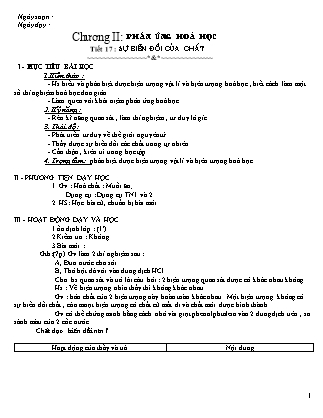 Giáo án Hóa học 8 -  Chương II: Phản ứng hóa học