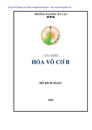 Giáo trình Hóa vô cơ B - Hoà Bích Ngọc