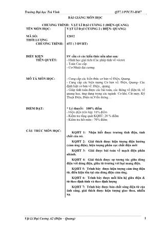 Giáo trình Vật lí đại cương A2 (Điện-Quang) - Phần 1