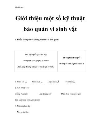 Giáo trình Vi sinh vật: Giới thiệu một số kỹ thuật bảo quản vi sinh vật