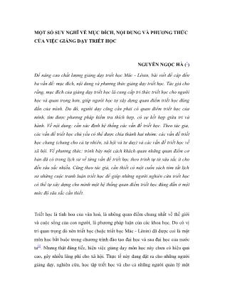 Một số suy nghĩ về mục đích, nội dung và phương thức của việc giảng dạy triết học