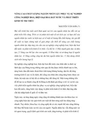 Nâng cao chất lượng nguồn nhân lực phục vụ sự nghiệp công nghiệp hoá, hiện đại hoá đất nước và phát triển kinh tế tri thức
