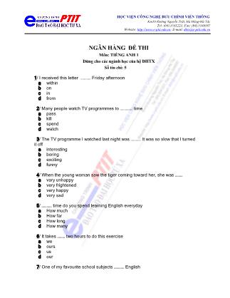 Ngân hàng đề thi môn tiếng Anh 1