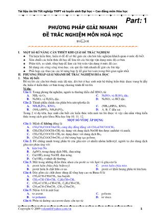 Phương pháp giải nhanh đề trắc nghiệm môn Hoá học