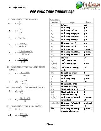 Tài liệu Hóa học: Các công thức thường gặp