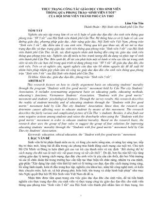 Thực trạng giáo dục sinh viên thông qua phong trào “sinh viên 5 tốt” của hội sinh viên thành phố Cần Thơ