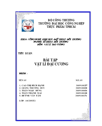 Tiểu luận Bài tập vật lí đại cương