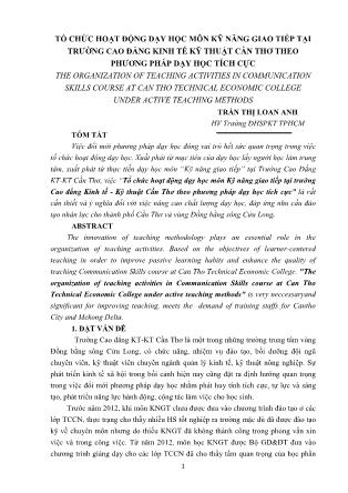 Tổ chức hoạt động dạy học môn kỹ năng giao tiếp tại trường Cao đẳng Kinh tế Kỹ thuật Cần Thơ theo phương pháp dạy học tích cực