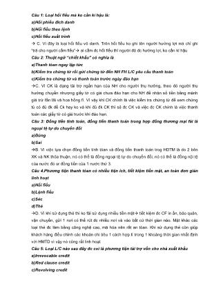 Trắc nghiệm môn Thanh toán quốc tế (Có lời giải)