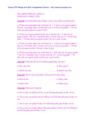 Trắc nghiệm Sinh sản