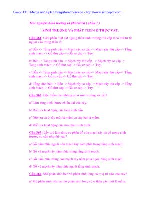 Trắc nghiệm Sinh trưởng và phát triển