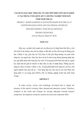 Vận dụng dạy học theo dự án cho môn Điện dân dụng khối 11 tại Trung tâm GDTX, DN và Hướng nghiệp Ninh Sơn tỉnh Ninh Thuận