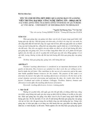 Yếu tố ảnh hưởng đến hiệu quả giảng dạy của giảng viên trường Đại học Công nghệ thông tin – Đại học Quốc gia Hồ Chí Minh